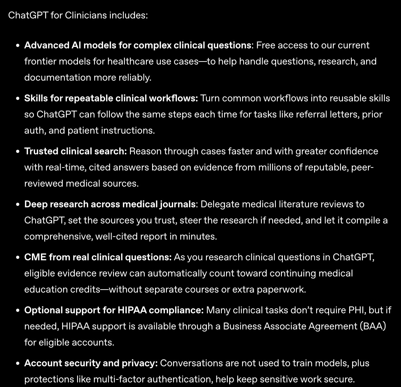 ChatGPT for Clinicians 기능 상세
