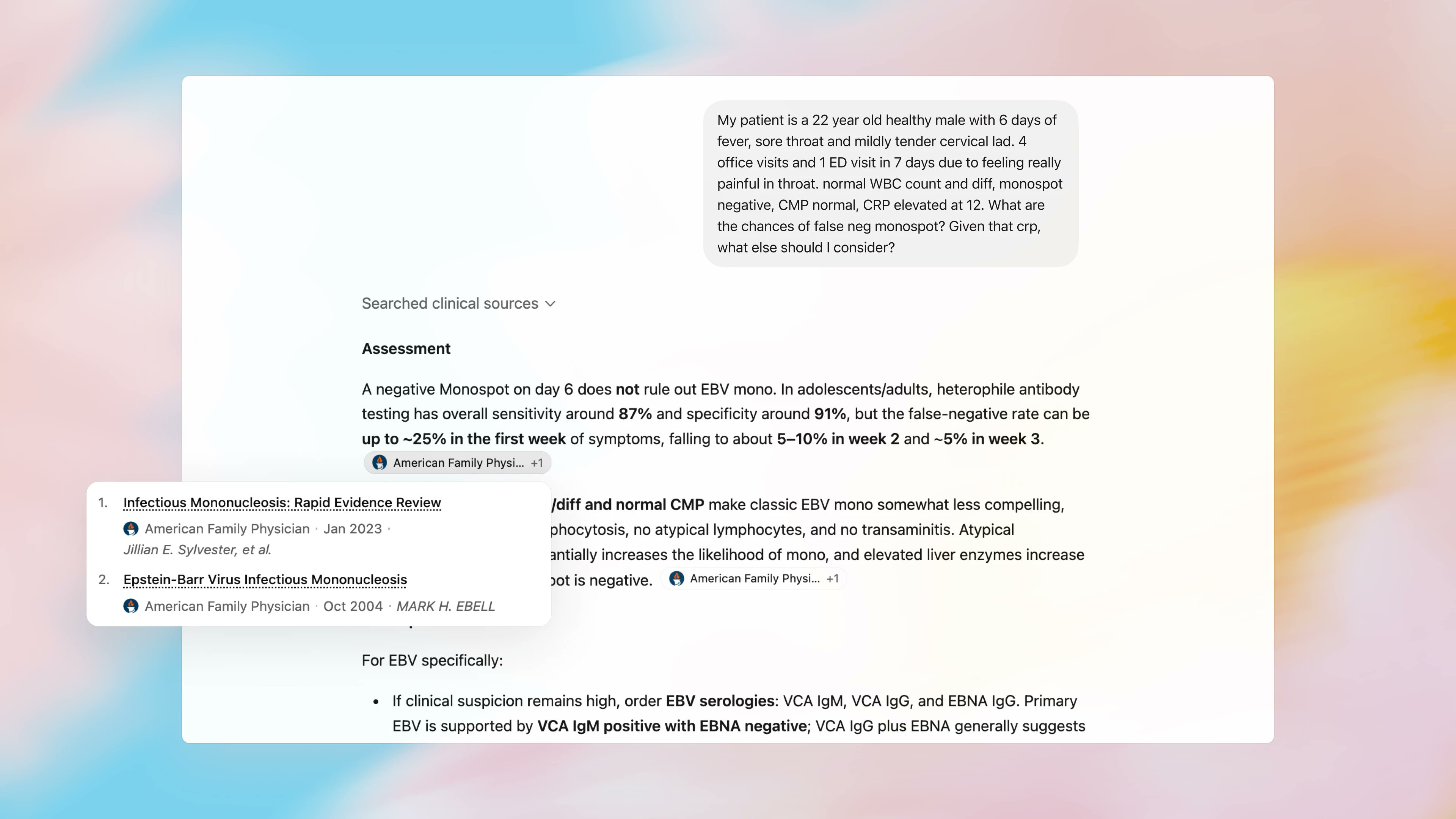 ChatGPT for Clinicians UI — 임상 근거 검색 + 인용 기반 감별진단