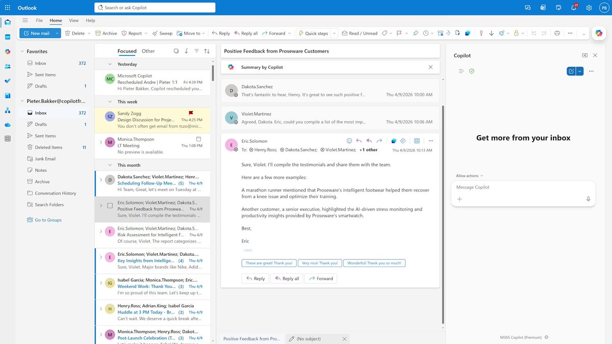 Outlook Copilot 에이전트 모드 — 받은편지함 자동화 데모