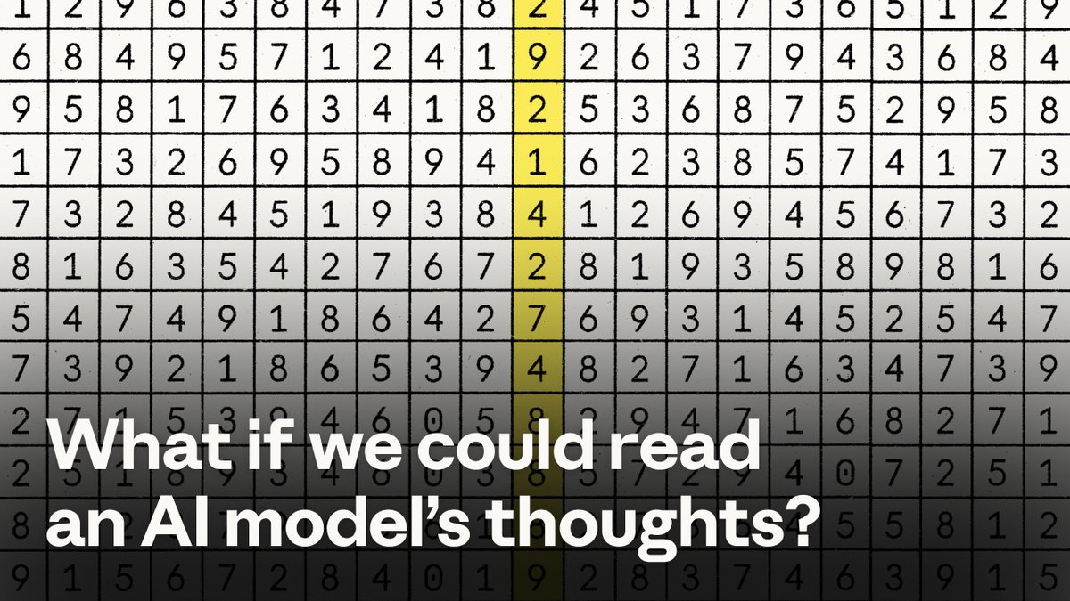 Anthropic 자연어 오토인코더 — 숫자 그리드 위에 "What if we could read an AI model's thoughts?"