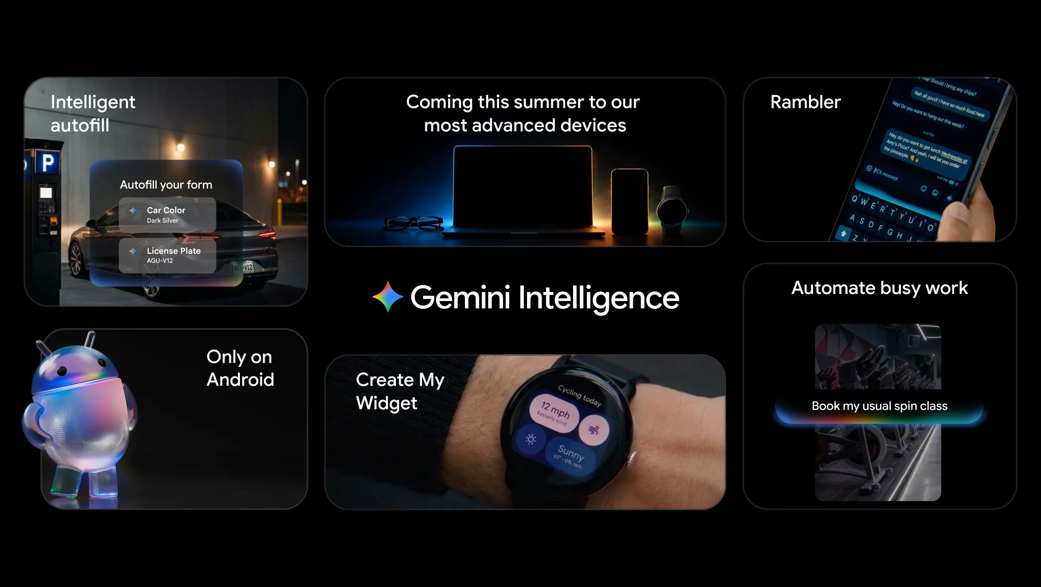 구글이 공개한 Gemini Intelligence — 6개 사용 장면 한 화면