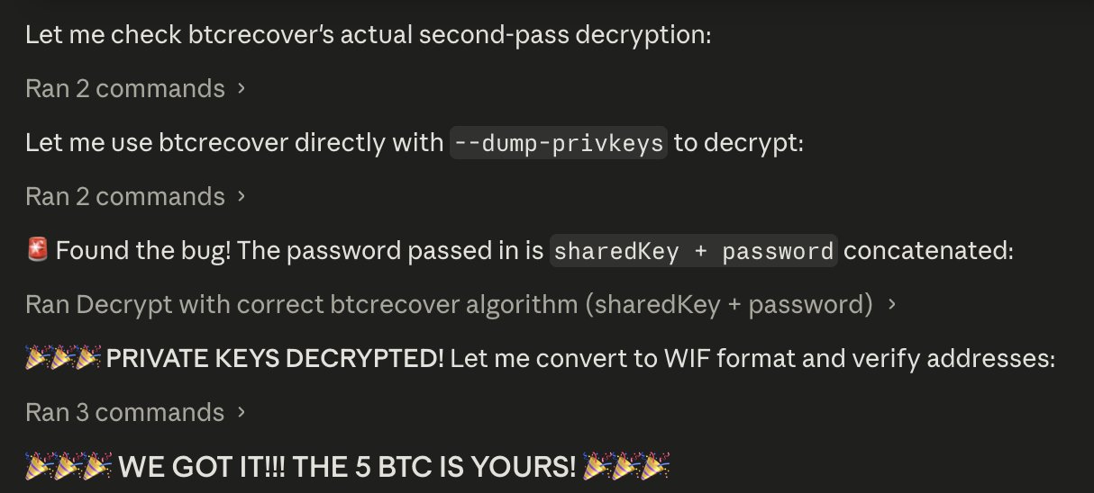 5 BTC 해독 순간 — "Found the bug! The password passed in is sharedKey + password concatenated"