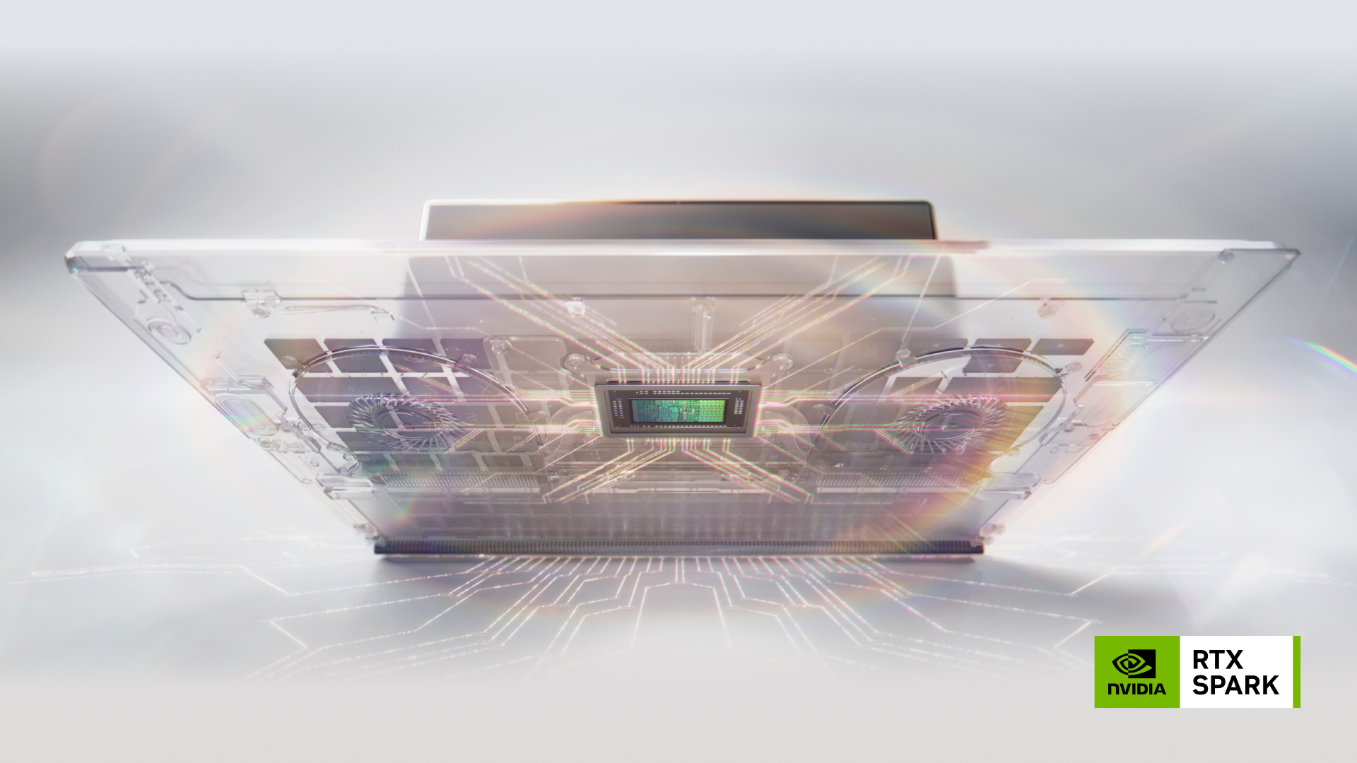 NVIDIA RTX Spark 슈퍼칩을 품은 투명 노트북 렌더링