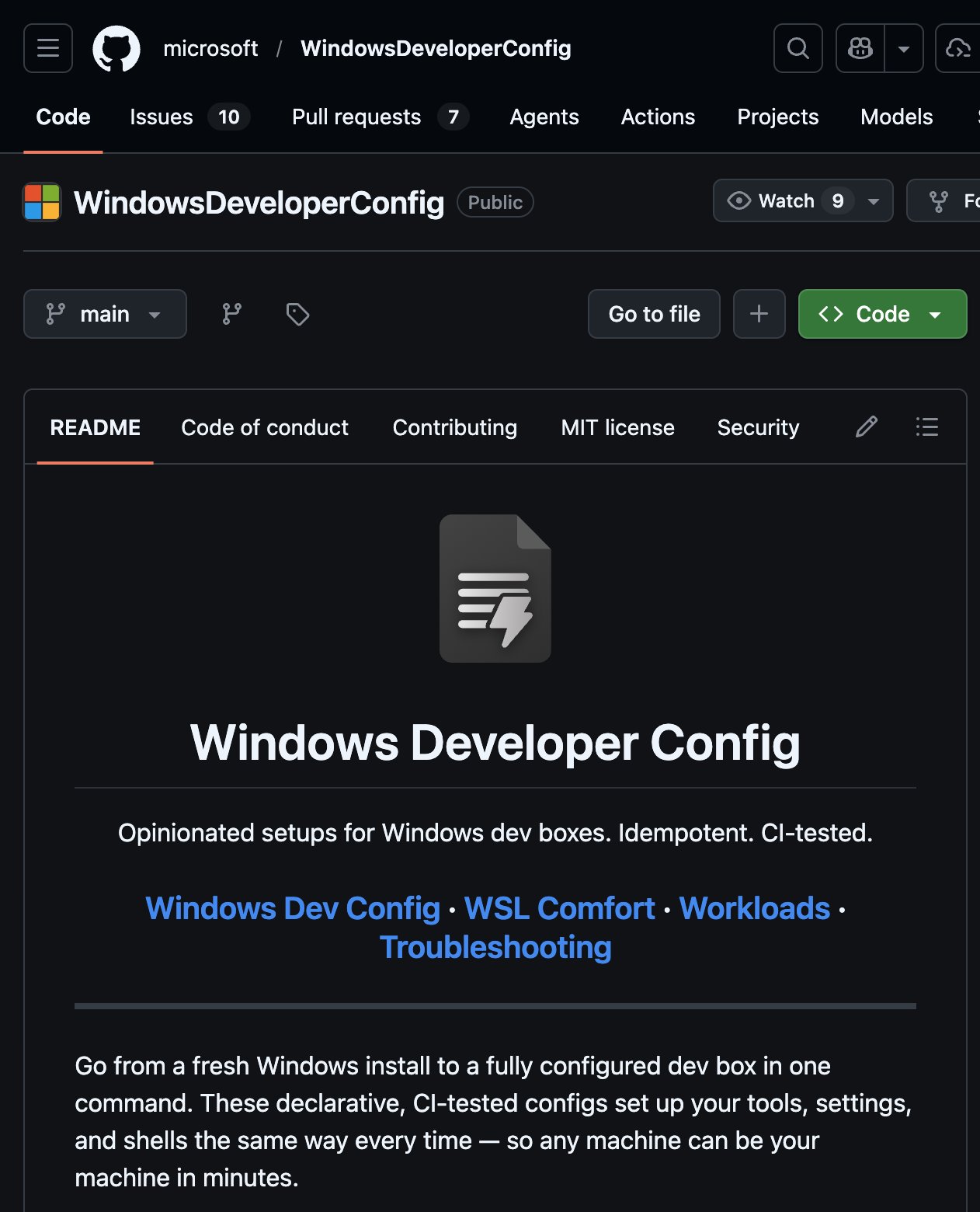 Microsoft Windows Developer Config 깃허브