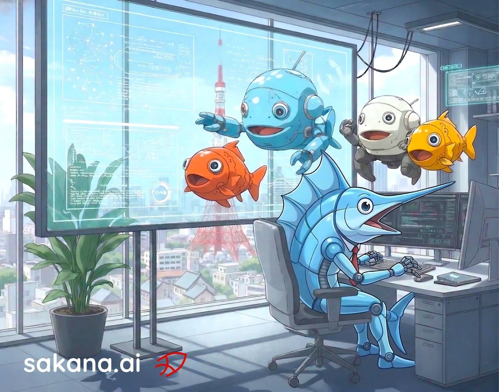 Sakana AI의 첫 상용 제품 'Sakana Marlin' 발표 일러스트