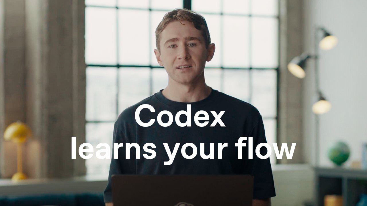 OpenAI Codex의 'Record & Replay' 소개 영상 첫 화면 — "Codex learns your flow"