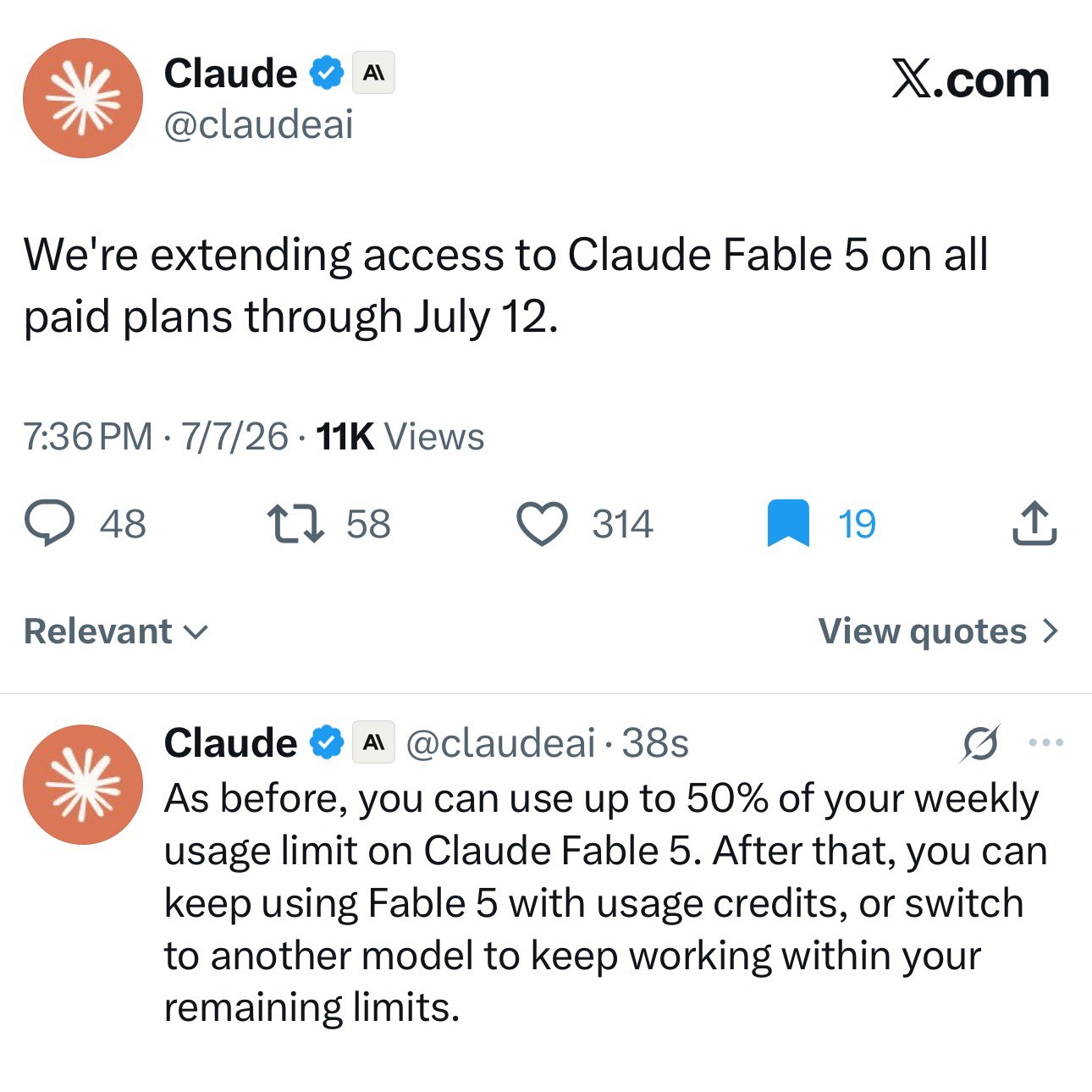 Claude Fable 5 접근 연장 공지