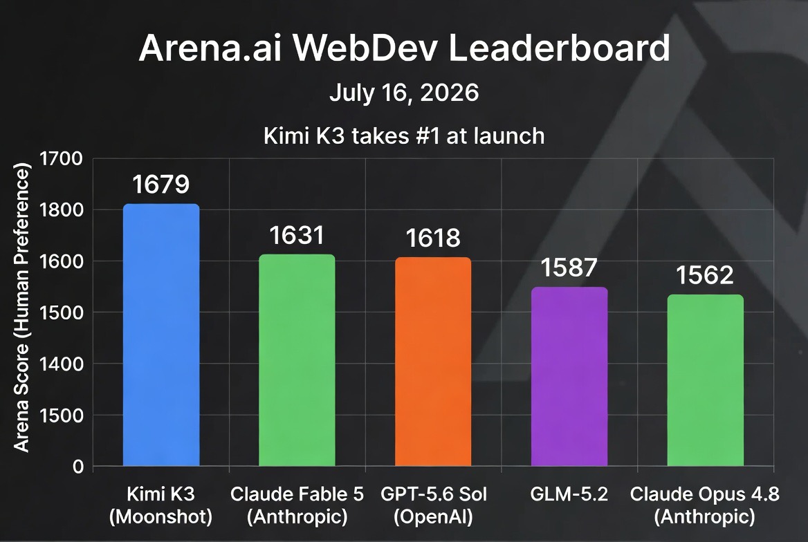 Arena WebDev 리더보드에서 1위를 차지한 Kimi K3