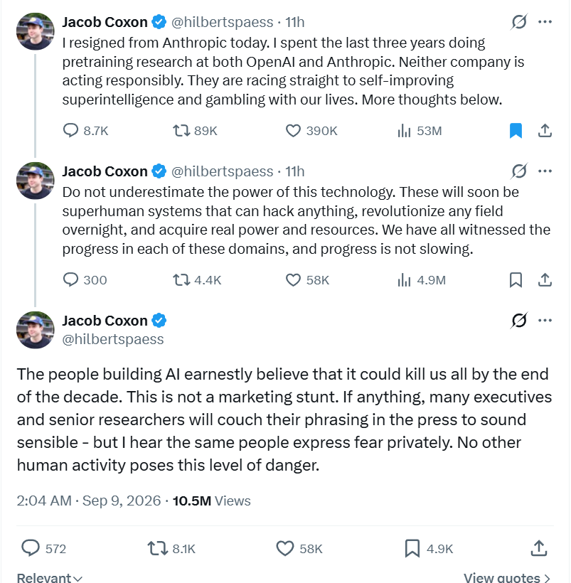 Jacob Coxon의 사퇴 스레드 캡처