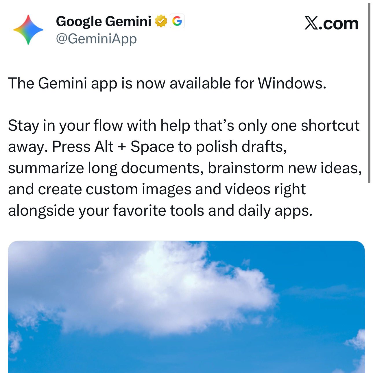 Windows용 Gemini 앱 발표