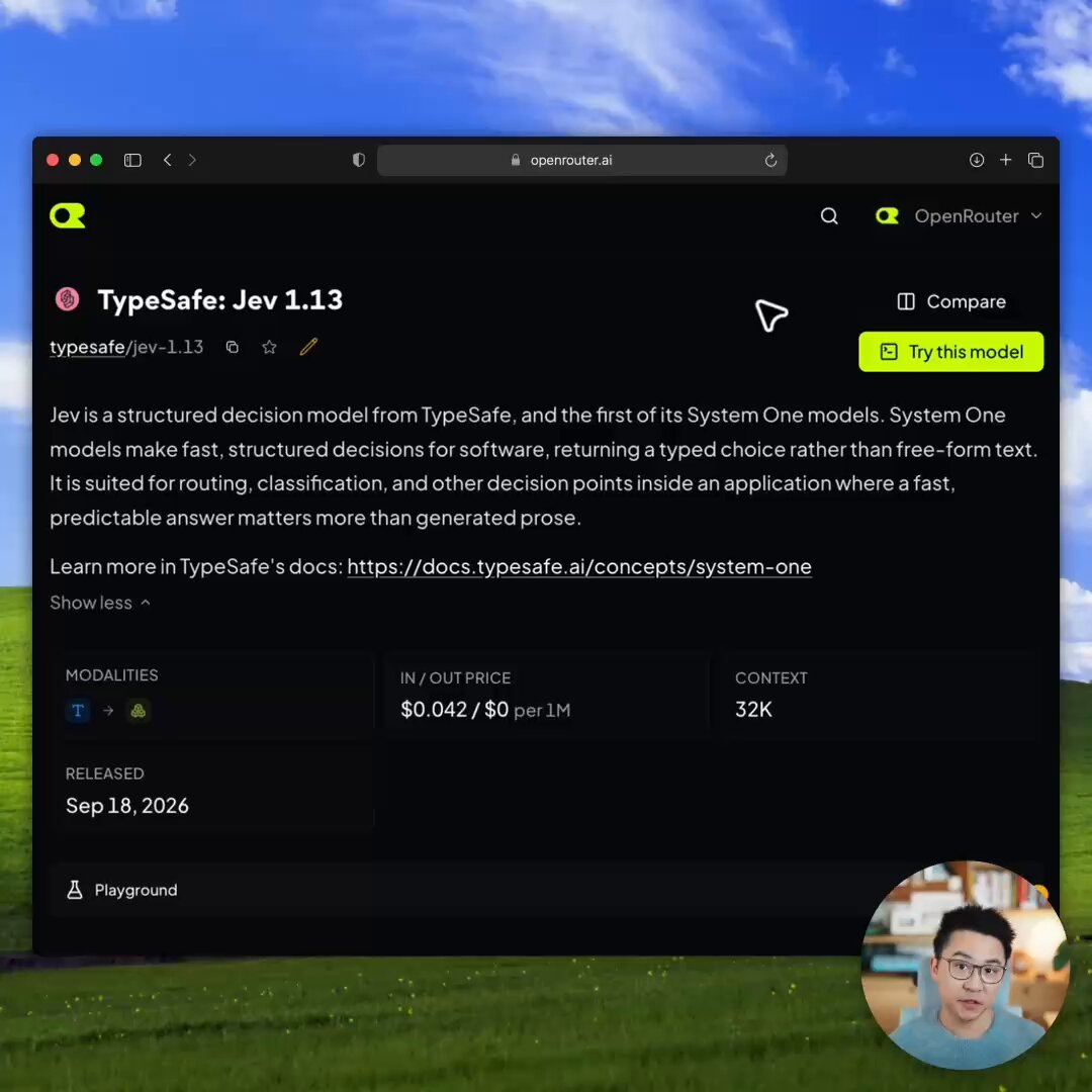OpenRouter의 Jev 모델 페이지