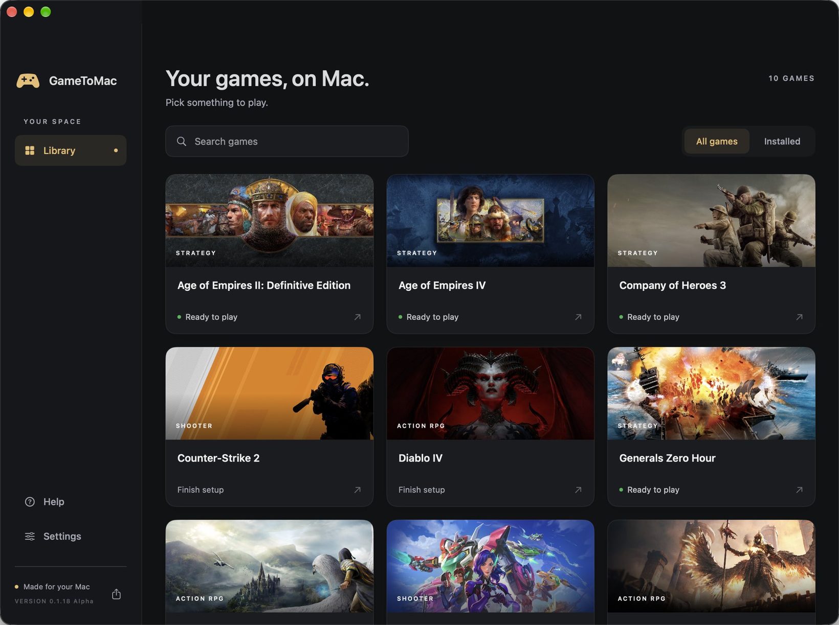GameToMac 게임 목록