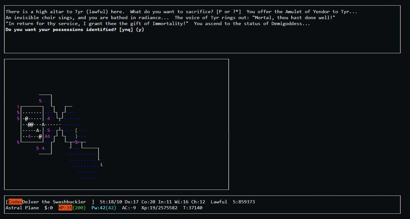 Nethack 클리어 화면