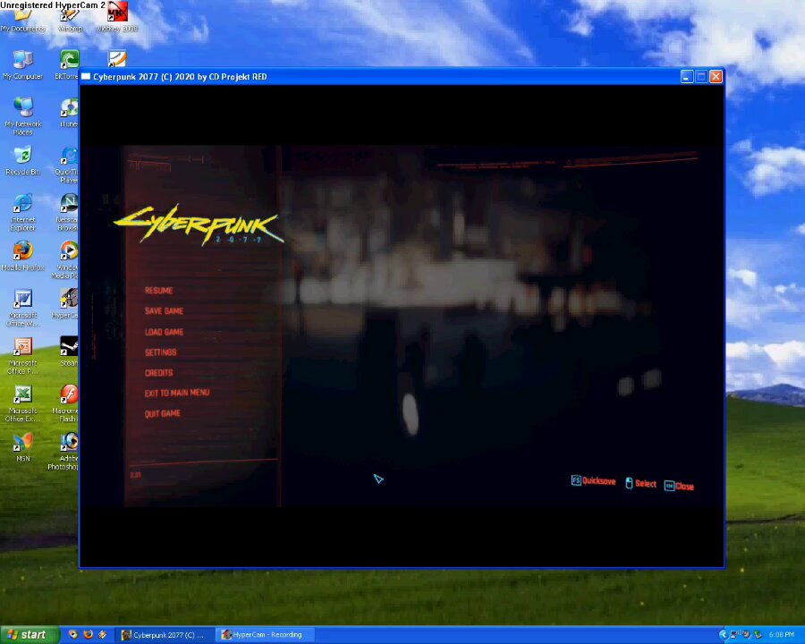 Windows XP 창에 띄운 Cyberpunk 2077 메뉴