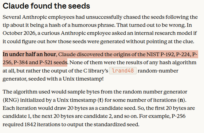 Anthropic 연구 글의 'Claude found the seeds' 대목