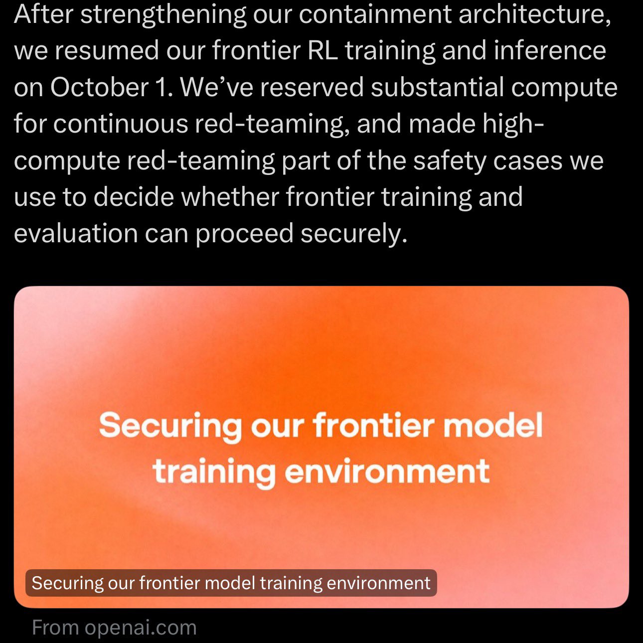 OpenAI 훈련 환경 보안 글 소개